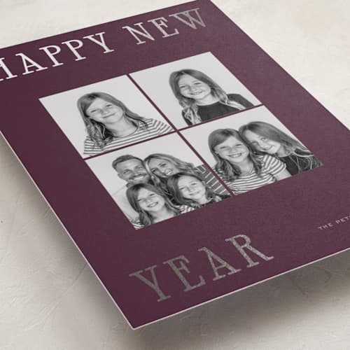 This is a mulberry foil pressed holiday cards with foil pressed by Blustery August called new year grid printing on recycled smooth signature in standard