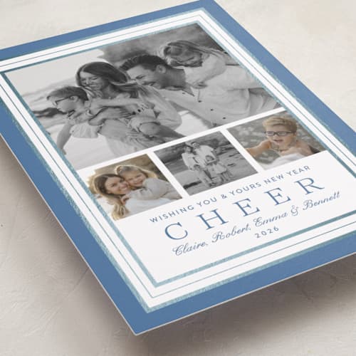 This is a wintermint foil pressed holiday cards with foil pressed by Alston Foster called favorite joys printing on recycled smooth signature in standard