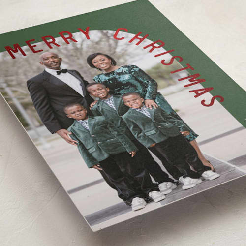 This is a pine foil pressed holiday cards with foil pressed by Brianne Larsen called curve printing on recycled smooth signature in standard