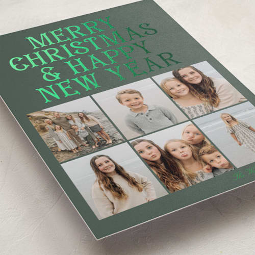 This is a willow foil pressed holiday cards with foil pressed by Baumbirdy called merry photos printing on recycled smooth signature in standard