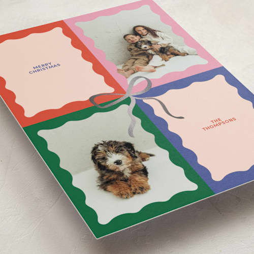 This is a gumdrops foil pressed holiday cards with foil pressed by Rachel Cassel called scalloped quadrant printing on recycled smooth signature in standard