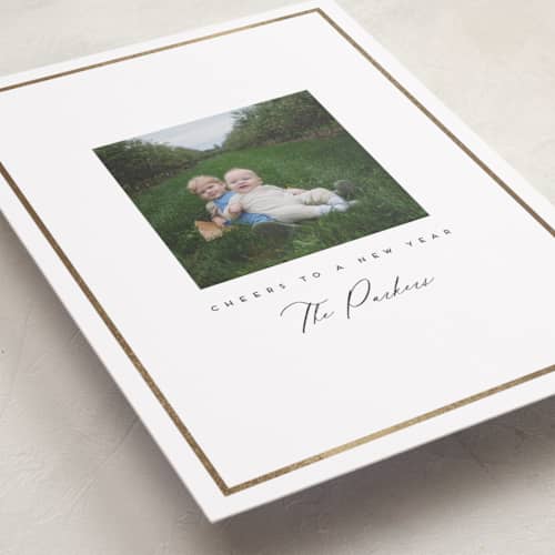 This is a snow foil pressed holiday cards with foil pressed by Angela Garrick called petit printing on recycled smooth signature in standard