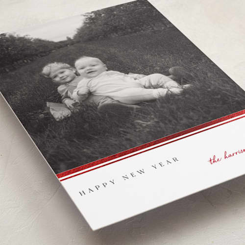 This is a berry foil pressed holiday cards with foil pressed by Maja Cunningham called candy cane stripe printing on recycled smooth signature in standard