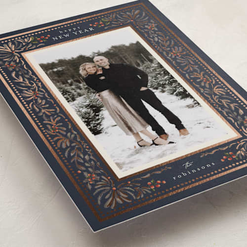 This is a midnight foil pressed holiday cards with foil pressed by Chris Griffith called special occasion printing on recycled smooth signature in standard