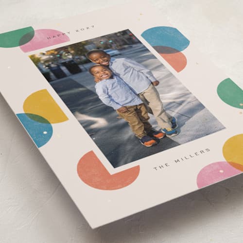 This is a bold primary foil pressed holiday cards with foil pressed by Michelle Taylor called big confetti printing on recycled smooth signature in standard