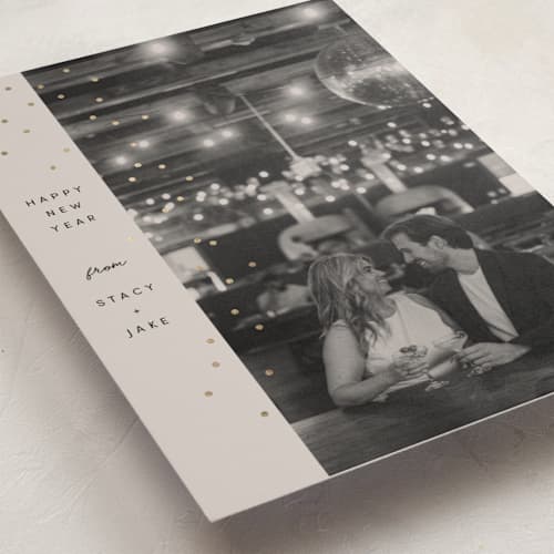 This is a ecru foil pressed holiday cards with foil pressed by Dana Duricekova called minimal sparkle printing on recycled smooth signature in standard