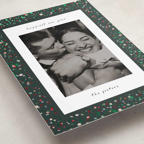 This is a kaleidoscope foil pressed holiday cards with foil pressed by Pixel and Hank called confetti and sparkle printing on recycled smooth signature in standard