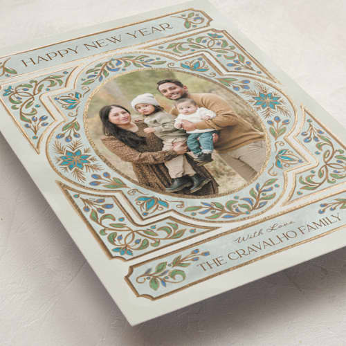 This is a juniper foil pressed holiday cards with foil pressed by Paper Sun Studio called gilded christmas printing on recycled smooth signature in standard