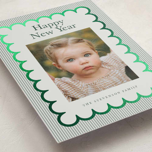 This is a evergreen foil pressed holiday cards with foil pressed by Nicoletta Savod called charm printing on recycled smooth signature in standard