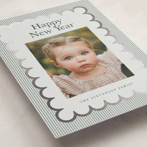 This is a evergreen foil pressed holiday cards with foil pressed by Nicoletta Savod called charm printing on recycled smooth signature in standard