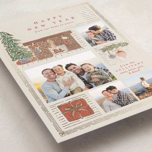 This is a eggnog foil pressed holiday cards with foil pressed by Amy Kross called tidings of comfort printing on recycled smooth signature in standard