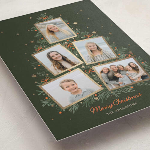 This is a pine needle foil pressed holiday cards with foil pressed by Cass Loh called christmas tree collage printing on recycled smooth signature in standard
