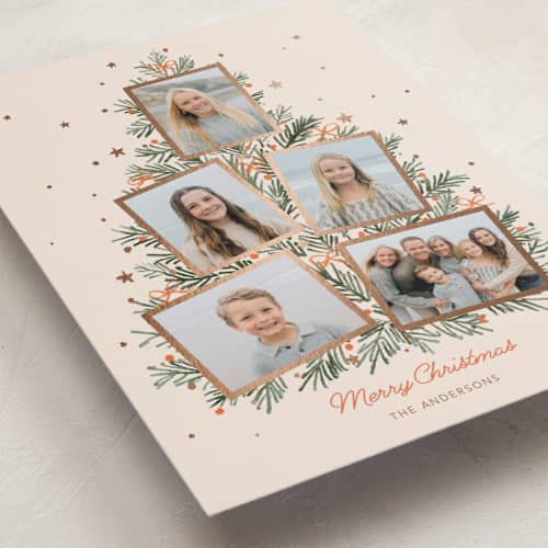 This is a pudding foil pressed holiday cards with foil pressed by Cass Loh called christmas tree collage printing on recycled smooth signature in standard