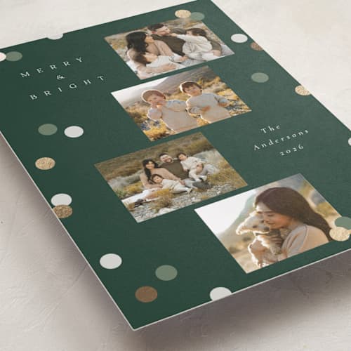 This is a forest foil pressed holiday cards with foil pressed by Katie Zimpel called vintage confetti printing on recycled smooth signature in standard