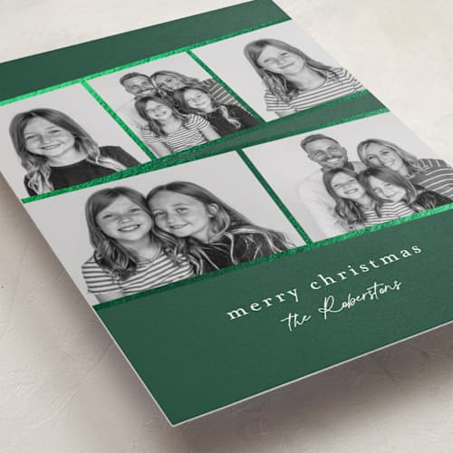 This is a balsam fir foil pressed holiday cards with foil pressed by Jessica Williams called fancy film printing on recycled smooth signature in standard