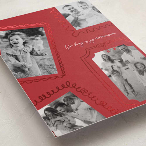 This is a santa foil pressed holiday cards with foil pressed by Joyce Pinheiro called memories framed printing on recycled smooth signature in standard