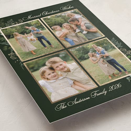 This is a juniper foil pressed holiday cards with foil pressed by Susan Moyal called natural holiday printing on recycled smooth signature in standard