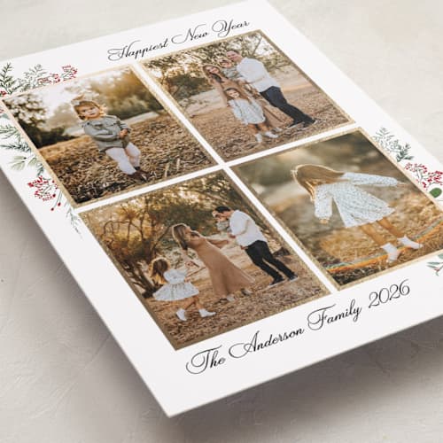 This is a cranberry foil pressed holiday cards with foil pressed by Susan Moyal called natural holiday printing on recycled smooth signature in standard