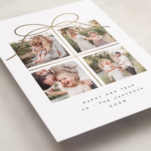 This is a snow foil pressed holiday cards with foil pressed by Jenny Millington called christmas gift printing on recycled smooth signature in standard