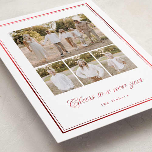 This is a peppermint foil pressed holiday cards with foil pressed by Erin L. Wilson called hampton house printing on recycled smooth signature in standard