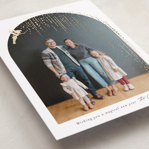 This is a skull rock foil pressed holiday cards with foil pressed by Jackie Crawford called disney's tinker bell pixie dust arch printing on recycled smooth signature in standard