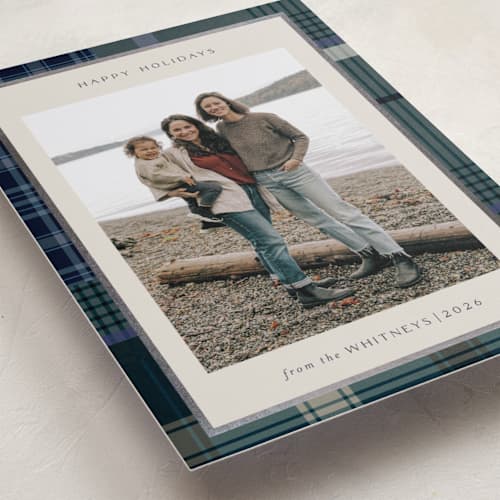 This is a sea foil pressed holiday cards with foil pressed by Makewells called antiqued plaid printing on recycled smooth signature in standard