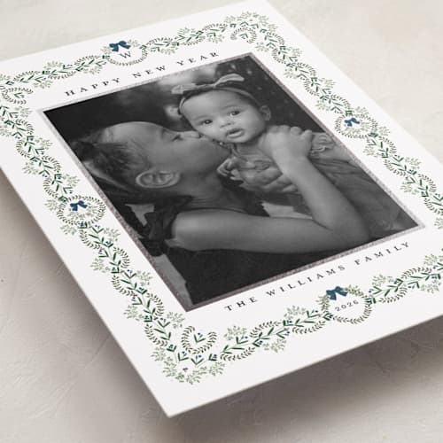 This is a blue spruce foil pressed holiday cards with foil pressed by Susan Moyal called detailed printing on recycled smooth signature in standard