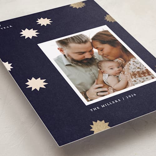 This is a night foil pressed holiday cards with foil pressed by Sumak Studio called night sky printing on recycled smooth signature in standard