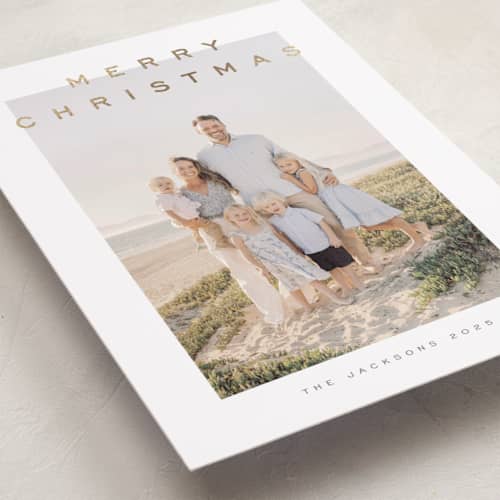 This is a starlight foil pressed holiday cards with foil pressed by Nicole Walsh called air printing on recycled smooth signature in standard