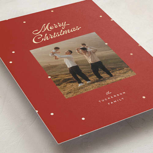This is a poinsettia foil pressed holiday cards with foil pressed by Ellen Schlegelmilch called dainty dots printing on recycled smooth signature in standard
