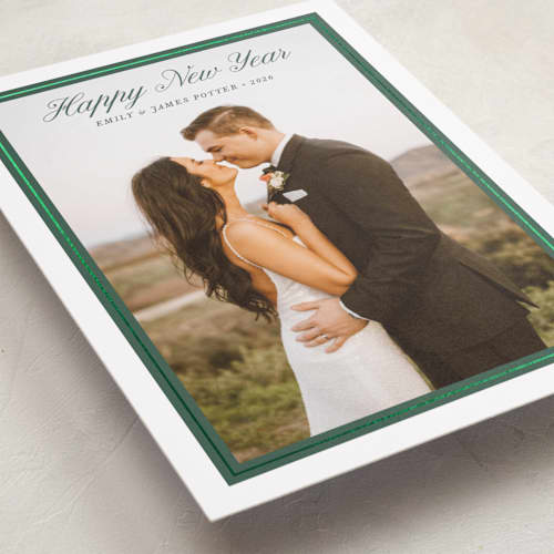 This is a evergreen foil pressed holiday cards with foil pressed by Alston Foster called evermore printing on recycled smooth signature in standard