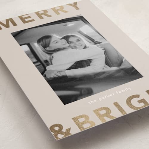 This is a sand foil pressed holiday cards with foil pressed by Kelly Watkins called festive printing on recycled smooth signature in standard