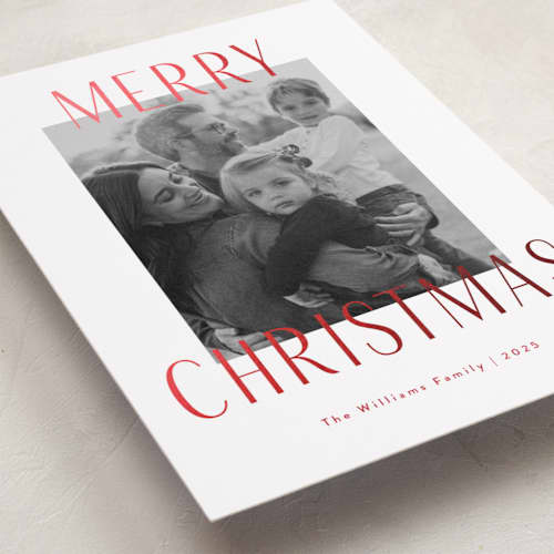 This is a peppermint foil pressed holiday cards with foil pressed by Kacey Kendrick Wagner called merry statement printing on recycled smooth signature in standard