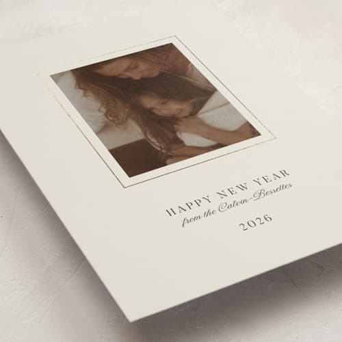 This is a milk foil pressed holiday cards with foil pressed by Studio Suku called gold frame printing on recycled smooth signature in standard