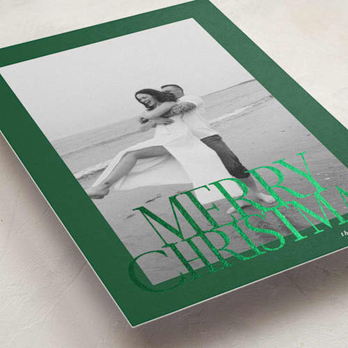 This is a pine foil pressed holiday cards with foil pressed by Brianne Larsen called the bold border printing on recycled smooth signature in standard