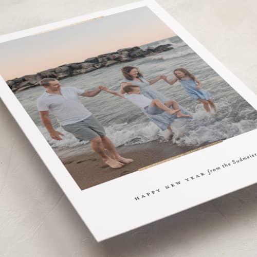 This is a snow foil pressed holiday cards with foil pressed by Carolyn Nicks called easel printing on recycled smooth signature in standard