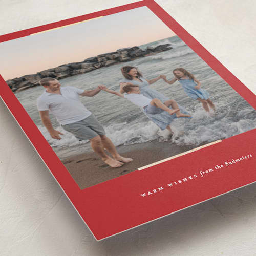This is a cardinal foil pressed holiday cards with foil pressed by Carolyn Nicks called easel printing on recycled smooth signature in standard