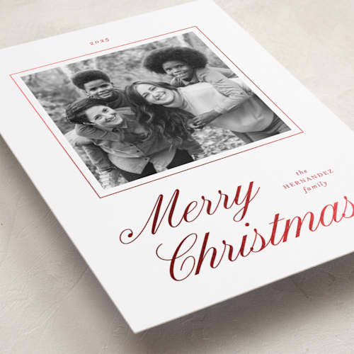 This is a santa suit foil pressed holiday cards with foil pressed by Blustery August called stollen printing on recycled smooth signature in standard