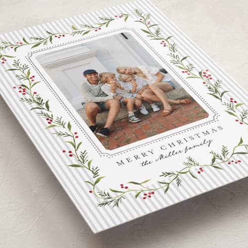 This is a mist foil pressed holiday cards with foil pressed by Everett Paper Goods called nantucket printing on recycled smooth signature in standard