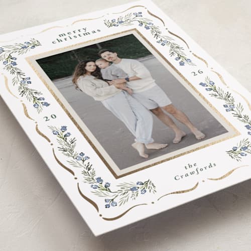 This is a wreath foil pressed holiday cards with foil pressed by Petra Kern called love printing on recycled smooth signature in standard