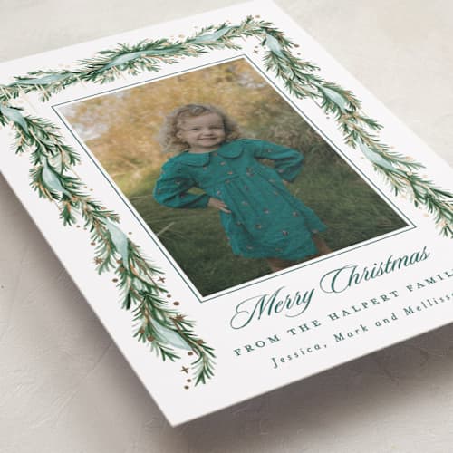 This is a duck egg foil pressed holiday cards with foil pressed by Sarah Knight called twinkle printing on recycled smooth signature in standard