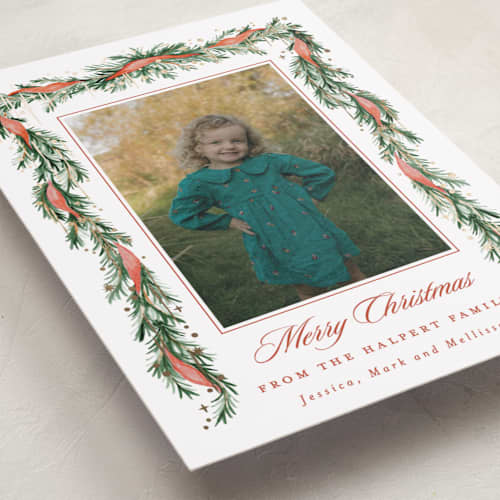 This is a cardinal foil pressed holiday cards with foil pressed by Sarah Knight called twinkle printing on recycled smooth signature in standard