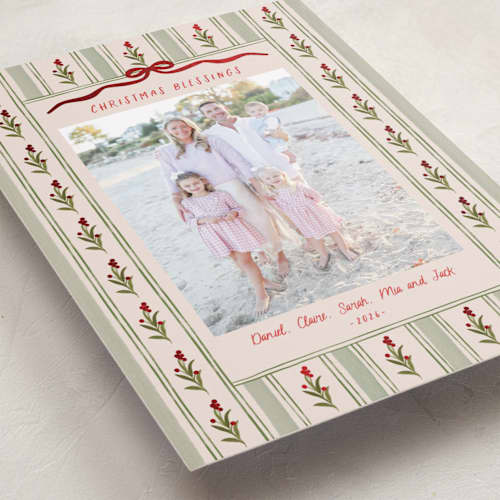 This is a stocking foil pressed holiday cards with foil pressed by Creo Study called hand-drawn vintage garden printing on recycled smooth signature in standard