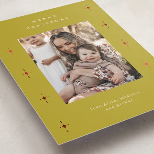 This is a mojito foil pressed holiday cards with foil pressed by Carrie ONeal called maple bourbon printing on recycled smooth signature in standard