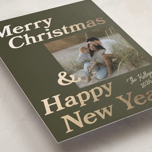 This is a wreath foil pressed holiday cards with foil pressed by Robert and Stella called headliner printing on recycled smooth signature in standard