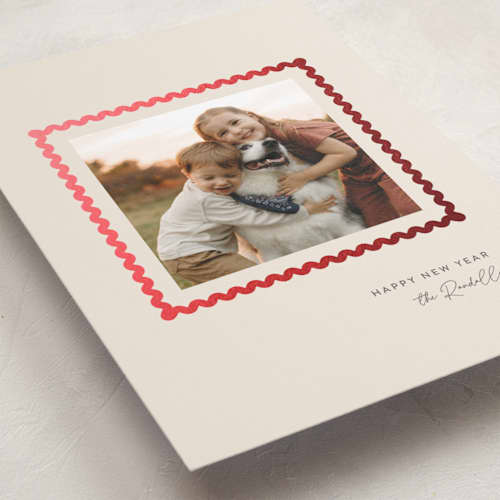 This is a creme foil pressed holiday cards with foil pressed by mo kelley called rick rack frame printing on recycled smooth signature in standard