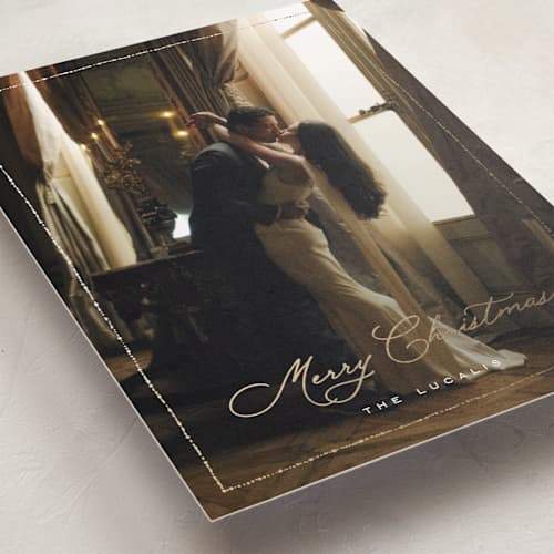 This is a winter foil pressed holiday cards with foil pressed by Nicoletta Savod called classical border printing on recycled smooth signature in standard