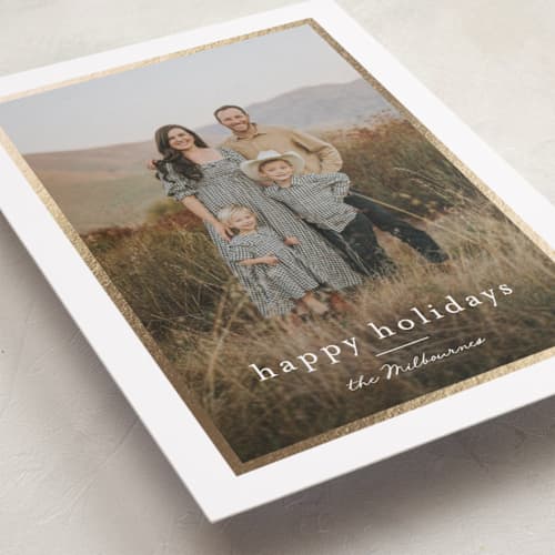 This is a snowfall foil pressed holiday cards with foil pressed by Jessica Williams called dulcet printing on recycled smooth signature in standard