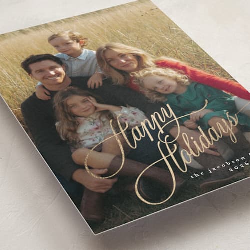 This is a snowfall foil pressed holiday cards with foil pressed by Chris Griffith called holidaywonders printing on recycled smooth signature in standard