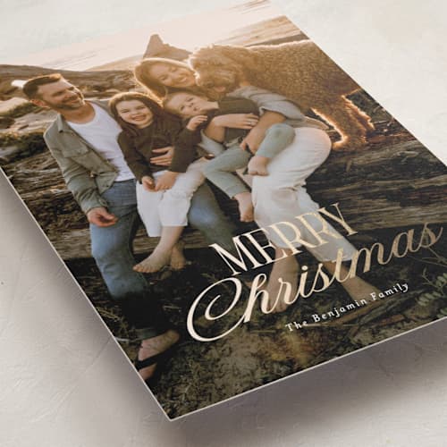 This is a vanilla foil pressed holiday cards with foil pressed by Rebecca Durflinger called festive greeting printing on recycled smooth signature in standard